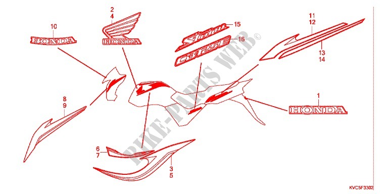 AUTOCOLLANTS (GLH125SHC/D) pour Honda STORM 125 DISCO DELANTERO 4AG de 2012