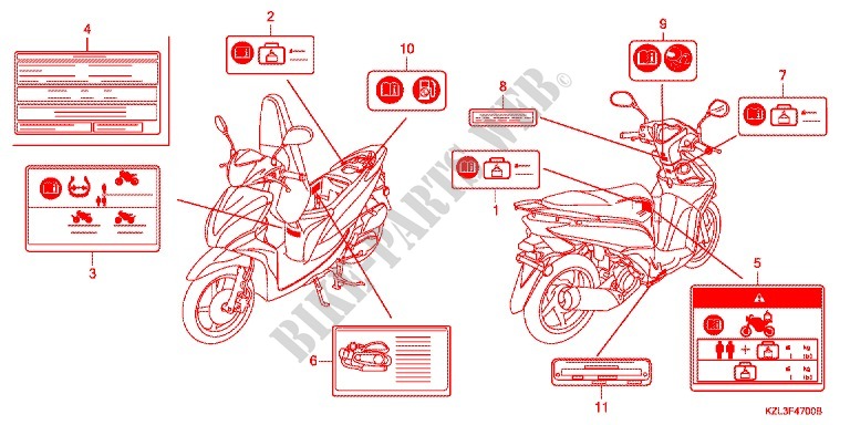 ETIQUETTE DE PRECAUTIONS pour Honda DIO 110 de 2013