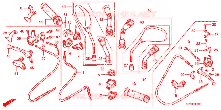 LEVIER DE GUIDON - CABLE - COMMODO (1) Honda SCOOTER 125 ELITE 2006  SC1257SH6