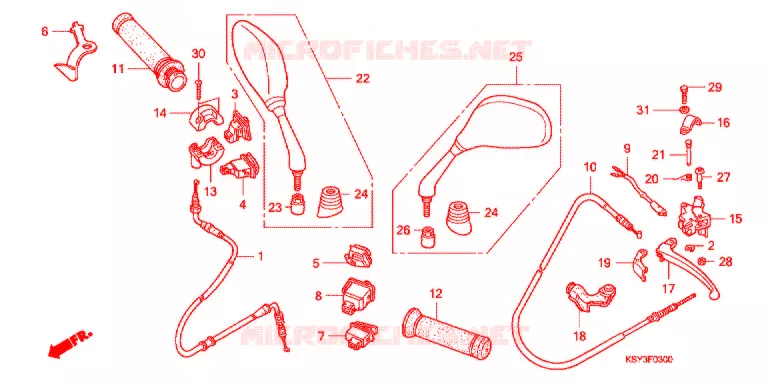 LEVIER DE GUIDON - CABLE - COMMODO Honda SCOOTER 125 ELITE 2010  SC125SH9