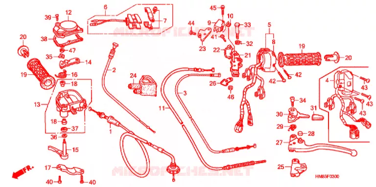 LEVIER DE GUIDON - CABLE - COMMODO Honda ATV 250 FOURTRAX 2012  TRX250TEC