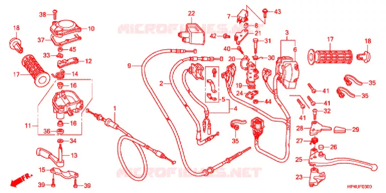 LEVIER DE GUIDON - CABLE - COMMODO Honda ATV 420 FOURTRAX 2011  TRX420FEB