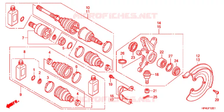 ARBRE DE ROUE AVANT (4WD) Honda ATV 420 FOURTRAX 2011  TRX420FMB