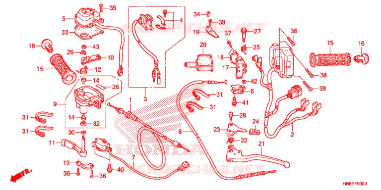 LEVIER DE GUIDON - CABLE - COMMODO Honda ATV 680 FOURTRAX 2014  TRX680FAE