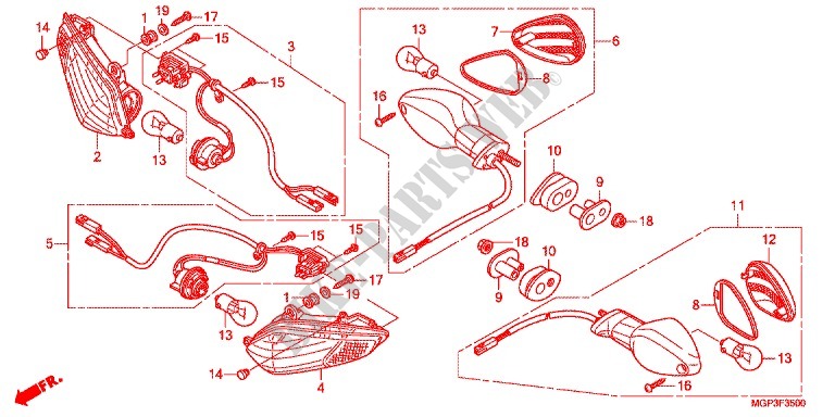 CLIGNOTANT pour Honda CBR 1000 RR FIREBLADE ABS TRICOLORE de 2014