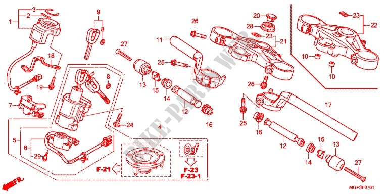 GUIDON   TE DE FOURCHE (CBR1000RRE/RAE/CBR1000S/SA) pour Honda CBR 1000 RR FIREBLADE ABS TRICOLORE de 2014