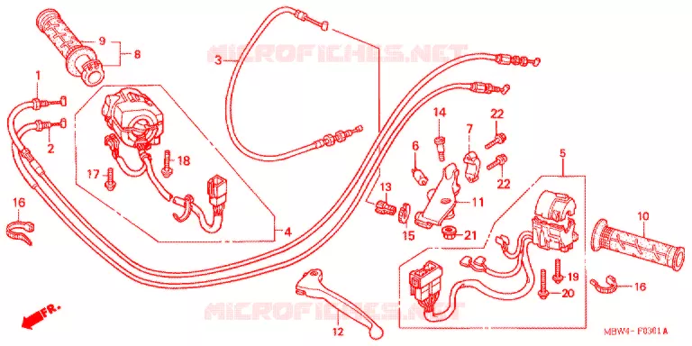 LEVIER DE GUIDON - CABLE - COMMODO ('01-'06) Honda MOTO 600 CBR 2006  CBR600F46