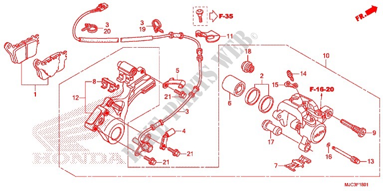 ETRIER DE FREIN ARRIERE (CBR600RA) pour Honda CBR 600 RR ABS TRICOLORE de 2014