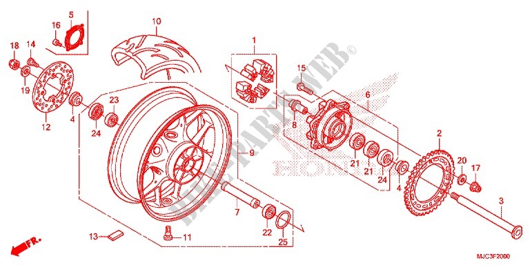 ROUE ARRIERE pour Honda CBR 600 RR ABS TRICOLORE de 2014
