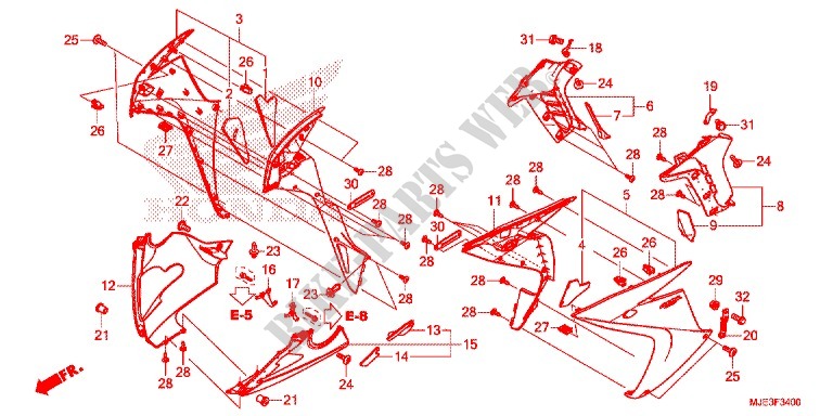 CARENAGES INFERIEUR pour Honda CBR 650 F TRICOLOR de 2014