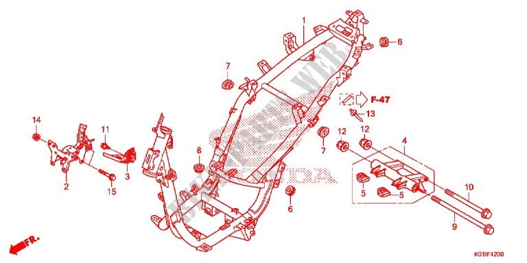 CADRE pour Honda SH 125 ABS D SPORTY GRIS FONCE de 2015
