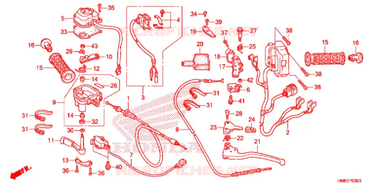 LEVIER DE GUIDON - CABLE - COMMODO Honda ATV 680 FOURTRAX 2022  TRX680FAF
