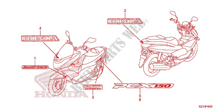AUTOCOLLANTS pour Honda PCX 150 de 2012