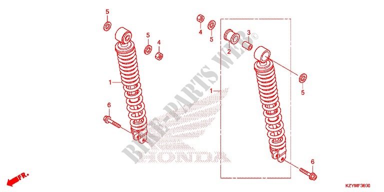 AMORTISSEUR ARRIERE pour Honda PCX 150 WHITE, RED SEAT de 2014