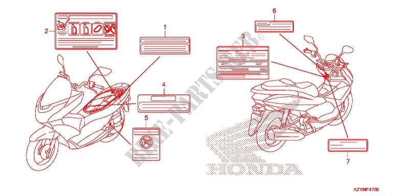 ETIQUETTE DE PRECAUTIONS pour Honda PCX 150 WHITE, RED SEAT de 2014