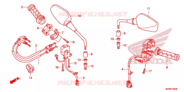 COMMODO - CABLE - RETROVISEUR Honda MOTO 1000 CB 2016  CB1000RF