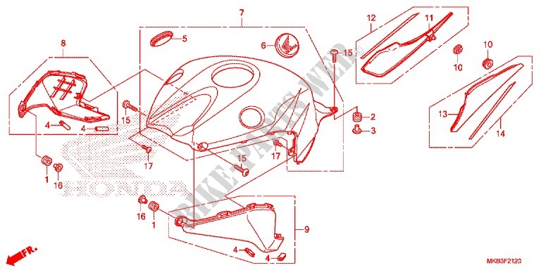CAPOT DE RESERVOIR pour Honda CBR 1000 SP ABS REPSOL de 2015
