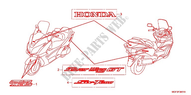 T (FJS600A9 2KO/FJS600AB/DB) pour Honda SILVER WING 600 ABS de 2009