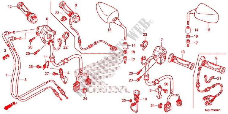 COMMODO   CABLE   RETROVISEUR (VFR1200X/XA/XL) pour Honda CROSSTOURER 1200 ABS de 2015