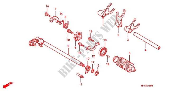 BARILLET DE SELECTION pour Honda VT 1300 C ABS RED de 2012