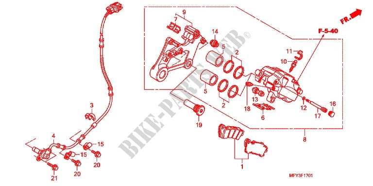 ETRIER DE FREIN ARRIERE (ABS) pour Honda VT 1300 C ABS RED de 2012