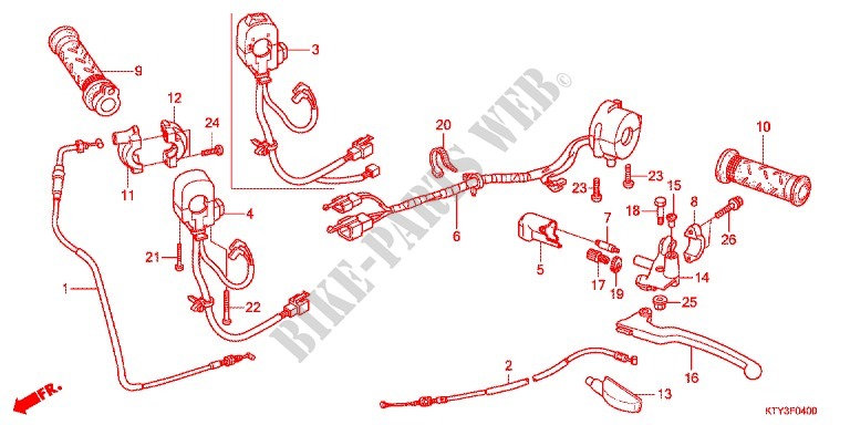 LEVIER DE GUIDON   CABLE   COMMODO pour Honda CBR 125 TRI COLOUR de 2013