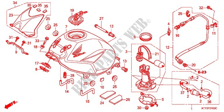 RESERVOIR A CARBURANT pour Honda CBR 125 TRI COLOUR de 2013