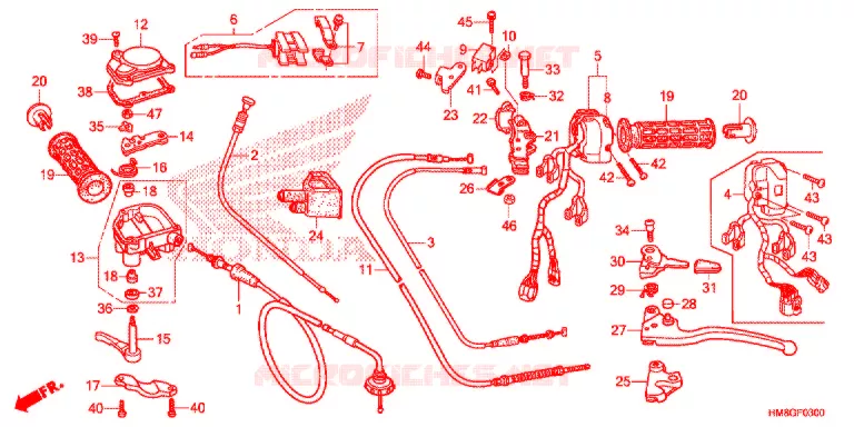 LEVIER DE GUIDON - CABLE - COMMODO Honda ATV 250 FOURTRAX 2016  TRX250TEE
