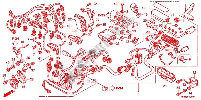 FAISCEAU DES FILS pour Honda CB 1000 R ABS PEARL SIENNA RED de 2015