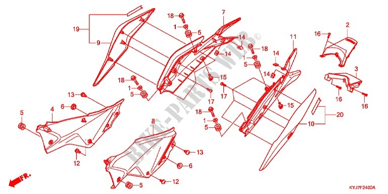 COUVERCLES LATERAUX   ARRIERES pour Honda CBR 250 R ABS TRICOLORE de 2011