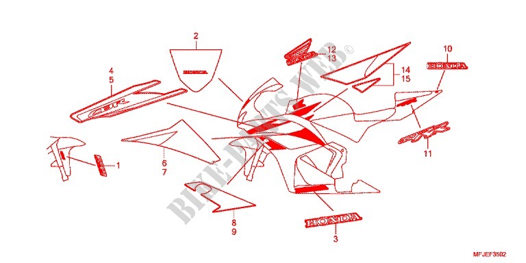 AUTOCOLLANTS (3) pour Honda CBR 600 R ABS RED de 2012