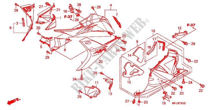 CARENAGES INFERIEUR (G.) (CBR600RR9,A,B/RA9,A,B) pour Honda CBR 600 RR WHITE de 2010