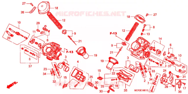 CARBURATEUR (PIECES CONSTITUTIVES) Honda MOTO 750 VT 2002  VT750DC2