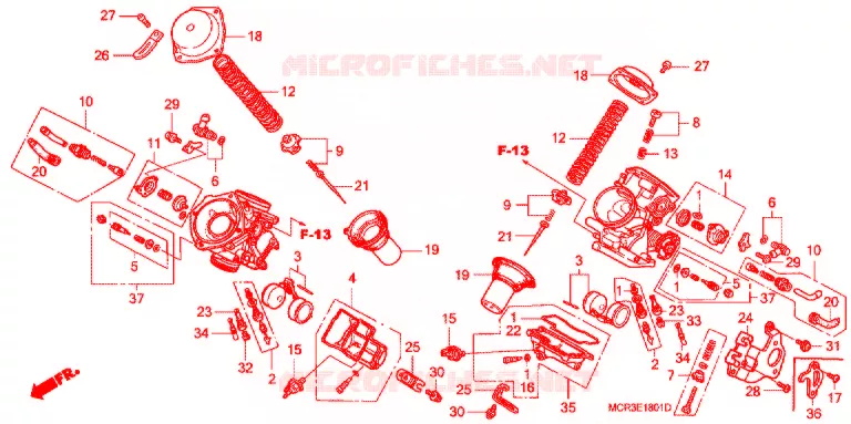 CARBURATEUR (PIECES CONSTITUTIVES) Honda MOTO 750 VT 2002  VT750DC2