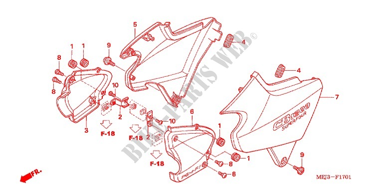 COUVERCLES LATERAUX (CB1300/A/S/SA) pour Honda CB 1300 ABS, TETE DE FOURCHE de 2006