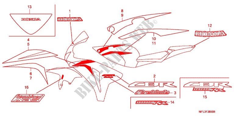 AUTOCOLLANTS (1) pour Honda CBR 1000 RR FIREBLADE de 2009