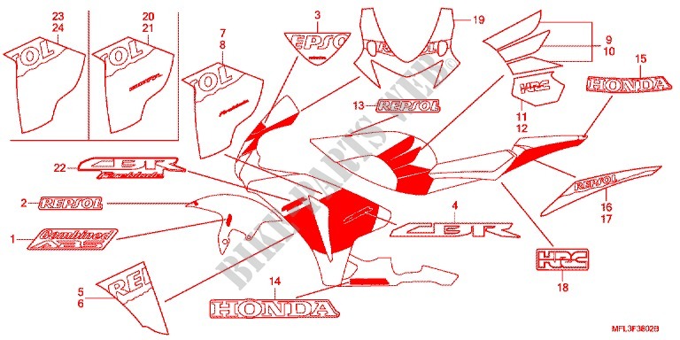 AUTOCOLLANTS (3) pour Honda CBR 1000 RR FIREBLADE de 2009