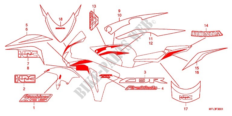 AUTOCOLLANTS (2) pour Honda CBR 1000 RR FIREBLADE de 2009