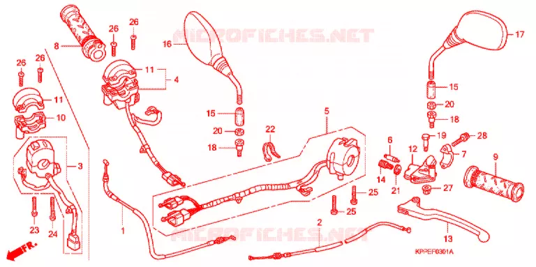 LEVIER DE GUIDON - CABLE - COMMODO (CBR125RW7/RW9/RWA) Honda MOTO 125 CBR 2009  CBR125RW9
