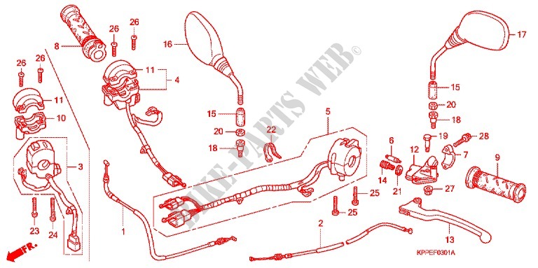 LEVIER DE GUIDON   CABLE   COMMODO (CBR125RW7/RW9/RWA) pour Honda CBR 125 BLACK de 2009