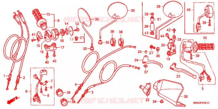 LEVIER DE GUIDON - CABLE - COMMODO (DK/ED/U) Honda MOTO 650 XR 2005  XR650R5