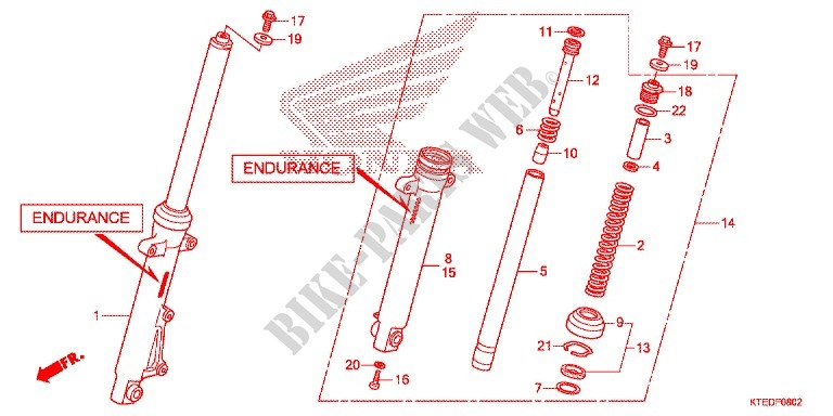 FOURCHE (ENDURANCE) (DISK BRAKE) pour Honda CBF 125 de 2012