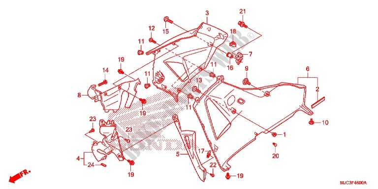 CARENAGES LATERAUX AVANT   SABOT (D.) pour Honda CBR 600 RR ABS WHITE de 2015