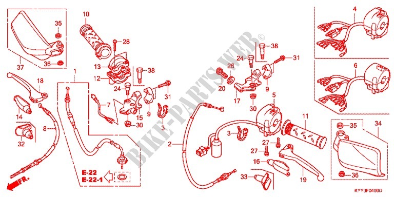LEVIER DE GUIDON   CABLE   COMMODO (1) pour Honda ACE 125 MOULDED WHEELS 5DK de 2015