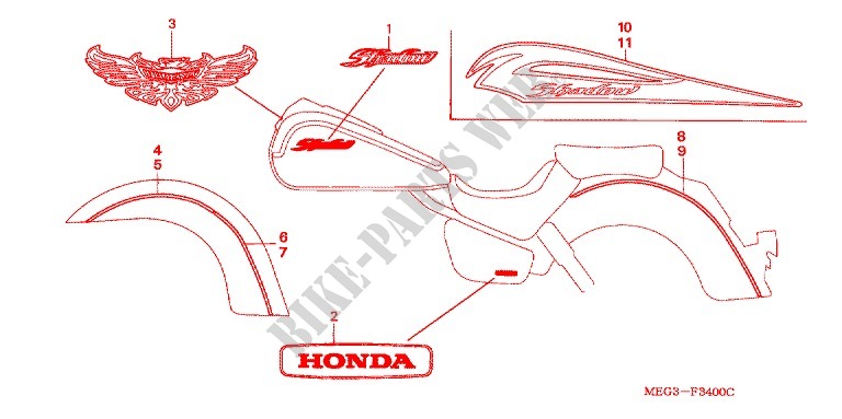 AUTOCOLLANTS pour Honda SHADOW VT 750 Hamamatsu factory de 2004