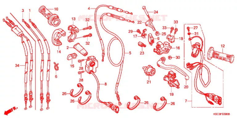 LEVIER DE GUIDON - CABLE - COMMODO Honda MOTO 250 CRF 2008  CRF250X8