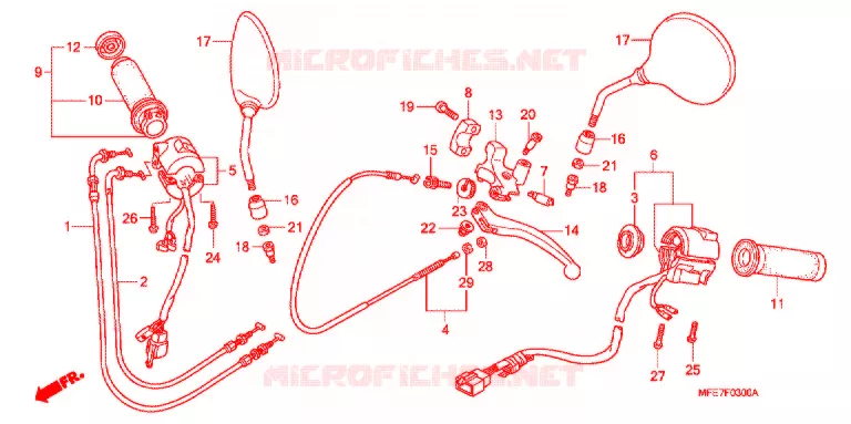 LEVIER DE GUIDON - CABLE - COMMODO Honda MOTO 750 SHADOW 2010  VT750C2SA