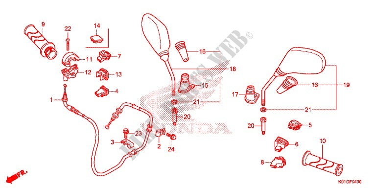 COMMODO   CABLE   RETROVISEUR pour Honda SH 125 ABS D SPECIAL 3ED de 2016