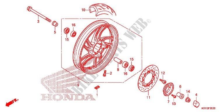 ROUE AVANT pour Honda SH 125 ABS D SPECIAL 3ED de 2016