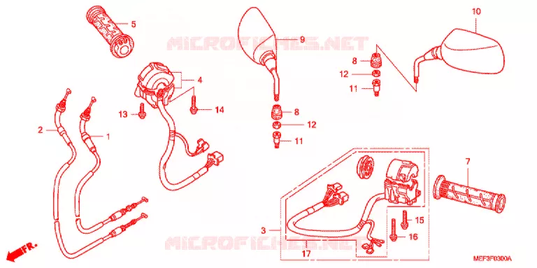 COMMODO - CABLE - RETROVISEUR Honda SCOOTER 400 SILVERWING 2009  FJS400A9